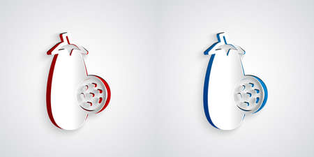 Paper cut Eggplant icon isolated on grey background. Paper art style. Vectorのイラスト素材