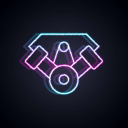 Glowing neon line Power car engine icon isolated on black background. Vectorのイラスト素材