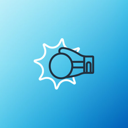 Line Punch in boxing glove icon isolated on blue background. Boxing gloves hitting together with explosive. Colorful outline concept. Vectorのイラスト素材