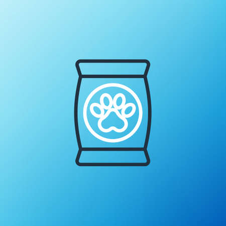 Line Bag of food for pet icon isolated on blue background. Food for animals. Dog bone sign. Pet food package. Colorful outline concept. Vectorのイラスト素材