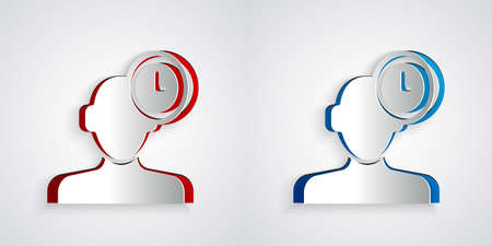 Paper cut Insomnia icon isolated on grey background. Sleep disorder with capillaries and pupils. Fatigue and stress. Paper art style. Vectorのイラスト素材