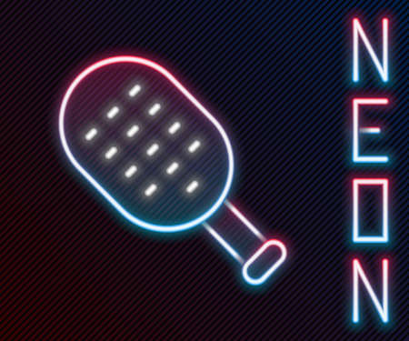 Glowing neon line Sauna brush icon isolated on black background. Wooden brush with coarse bristles for washing in the bath. Anti cellulite massage. Colorful outline concept. Vectorのイラスト素材