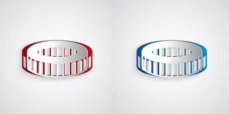 Paper cut Car air filter icon isolated on grey background. Automobile repair service symbol. Paper art style. Vectorのイラスト素材