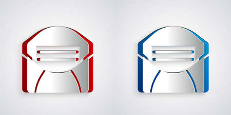 Paper cut Mail and e-mail icon isolated on grey background. Envelope symbol e-mail. Email message sign. Paper art style. Vectorのイラスト素材