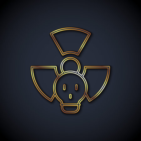 Gold line Radioactive icon isolated on black background. Radioactive toxic symbol. Radiation hazard sign. Vectorのイラスト素材