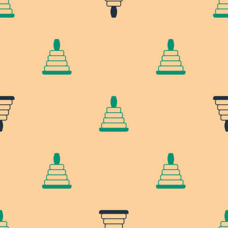 Green and black Pyramid toy icon isolated seamless pattern on beige background. Vectorのイラスト素材