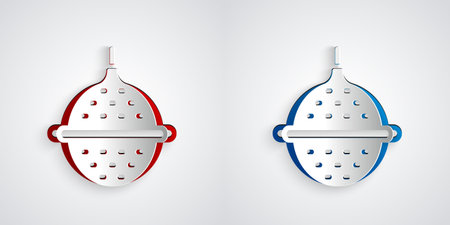 Paper cut Ball tea strainer icon isolated on grey background. Paper art style. Vector
