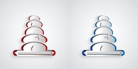 Paper cut Stack hot stones icon isolated on grey background. Spa salon accessory. Paper art style....