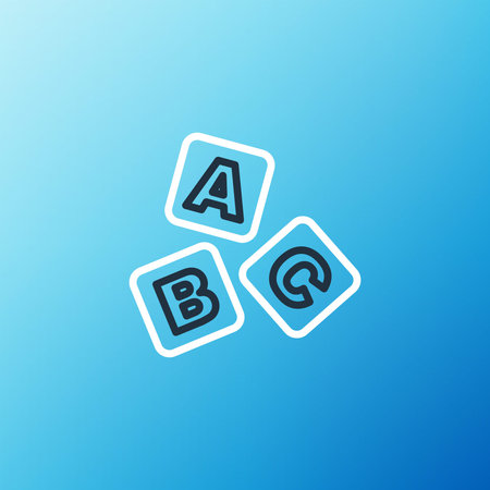 Line ABC blocks icon isolated on blue background. Alphabet cubes with letters A,B,C. Colorful...