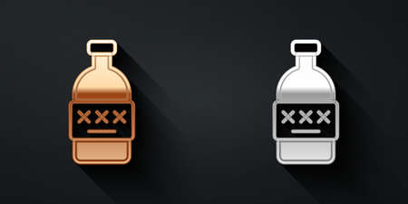Gold and silver Poisoned alcohol icon isolated on black background. Long shadow style. Vectorのイラスト素材