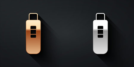 Gold and silver Pregnancy test icon isolated on black background. Long shadow style. Vector