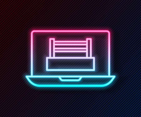 Glowing neon line Boxing ring show at laptop icon isolated on black background. Vectorのイラスト素材