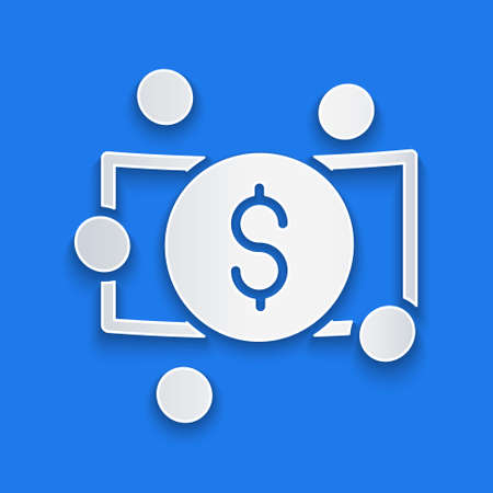Paper cut Stacks paper money cash icon isolated on blue background. Money banknotes stacks. Bill currency. Paper art style. Vectorのイラスト素材