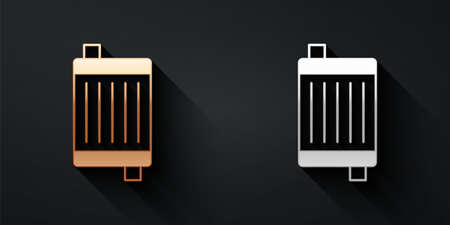 Gold and silver Car radiator cooling system icon isolated on black background. Long shadow style. Vectorのイラスト素材