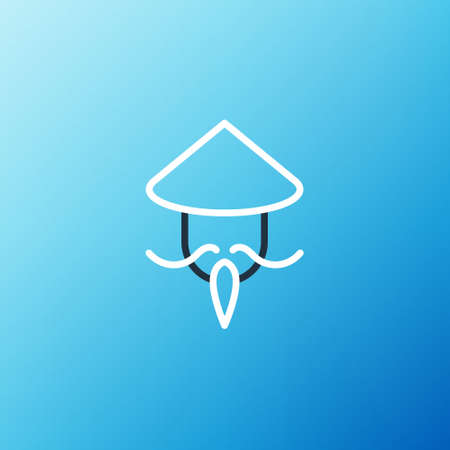 Line Asian or Chinese conical straw hat icon isolated on blue background. Chinese man. Colorful outline concept. Vectorのイラスト素材