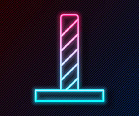 Glowing neon line Cat scratching post with toy icon isolated on black background. Vectorのイラスト素材