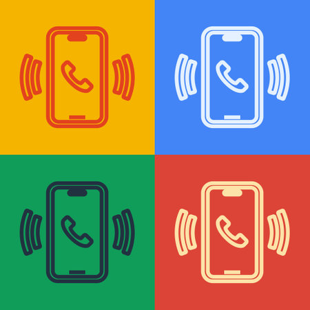Pop art line Telephone 24 hours support icon isolated on color background. All-day customer support call-center. Full time call services. Vectorのイラスト素材