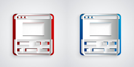 Paper cut Video recorder or editor software on laptop icon isolated on grey background. Video...