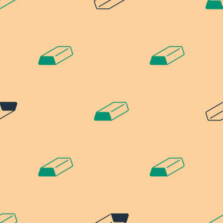 Green and black Gold bars icon isolated seamless pattern on beige background. Banking business concept. Vectorのイラスト素材