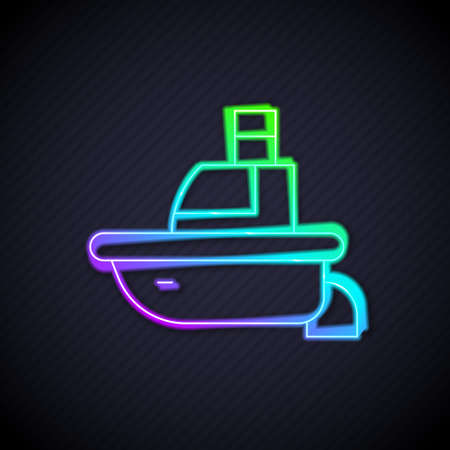 Glowing neon line Toy boat icon isolated on black background. Vectorのイラスト素材