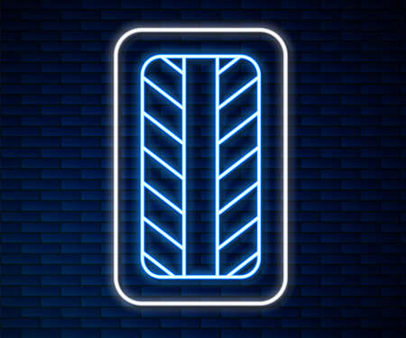 Glowing neon line Car tire wheel icon isolated on brick wall background. Vectorのイラスト素材
