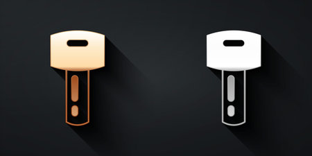 Gold and silver Car key with remote icon isolated on black background. Car key and alarm system. Long shadow style. Vectorのイラスト素材
