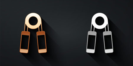 Gold and silver Sport expander icon isolated on black background. Sport equipment. Long shadow style. Vectorのイラスト素材