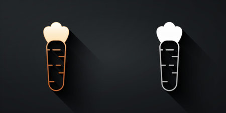 Gold and silver Carrot icon isolated on black background. Long shadow style. Vector