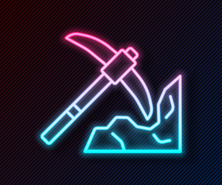 Glowing neon line Gold mining icon isolated on black background. Vector