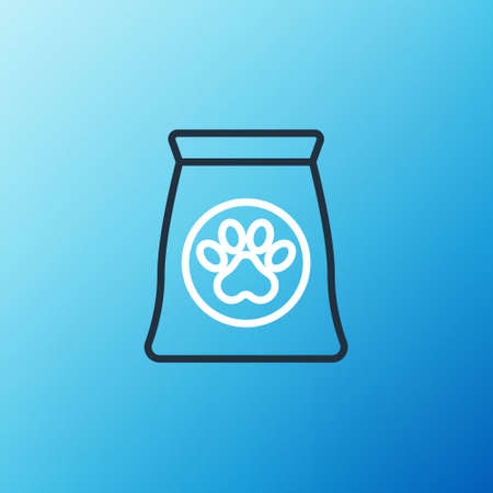 Line Bag of food for pet icon isolated on blue background. Food for animals. Dog bone sign. Pet food package. Colorful outline concept. Vectorのイラスト素材