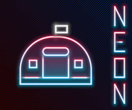 Glowing neon line Military barracks station icon isolated on black background. Airstrikes architecture army. Colorful outline concept. Vectorのイラスト素材