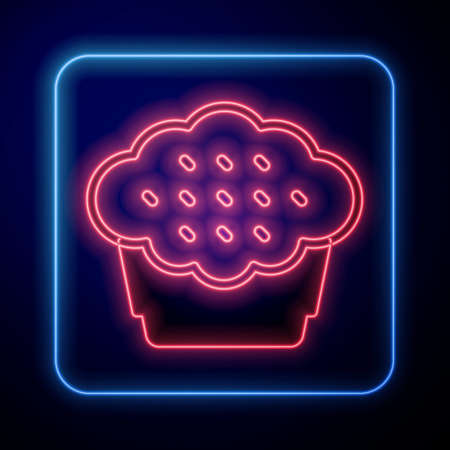 Glowing neon Muffin icon isolated on black background. Vectorのイラスト素材