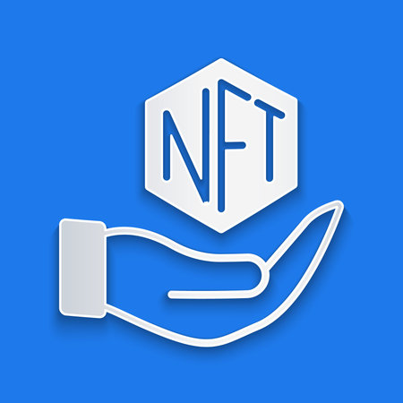 Paper cut NFT Digital crypto art icon isolated on blue background. Non fungible token. Paper art style. Vectorのイラスト素材
