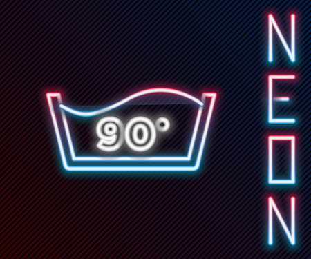 Glowing neon line Washing under 90 degrees celsius icon isolated on black background. Temperature wash. Colorful outline concept. Vectorのイラスト素材