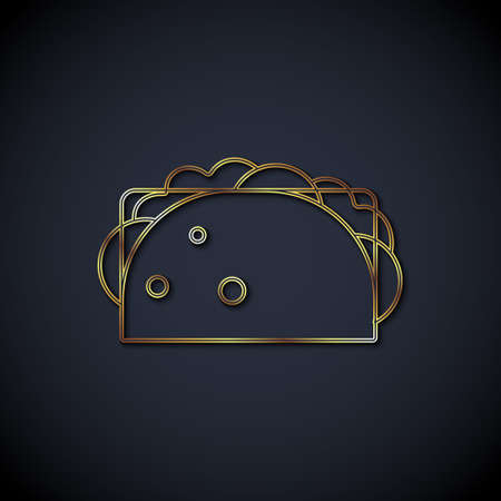 Gold line Taco with tortilla icon isolated on black background. Traditional mexican fast food menu. Vectorのイラスト素材