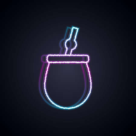 Glowing neon line Mate tea icon isolated on black background. Vectorのイラスト素材