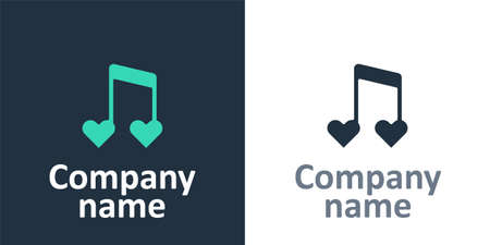 Logotype Music note, tone with hearts icon isolated on white background. Happy Valentines day. Logo design template element. Vectorのイラスト素材