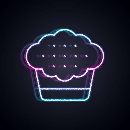 Glowing neon line Muffin icon isolated on black background. Vectorのイラスト素材