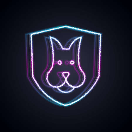 Glowing neon line Animal health insurance icon isolated on black background. Pet protection concept. Dog or cat paw print. Vectorのイラスト素材