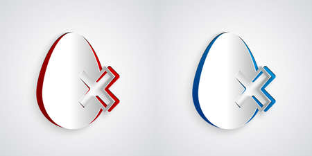 Paper cut No egg icon isolated on grey background. Paper art style. Vectorのイラスト素材