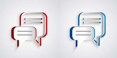 Paper cut Speech bubble chat icon isolated on grey background. Message icon. Communication or comment chat symbol. Paper art style. Vectorのイラスト素材