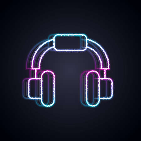 Glowing neon line Headphones icon isolated on black background. Earphones. Concept for listening to music, service, communication and operator. Vectorのイラスト素材
