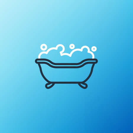 Line Bathtub with foam bubbles inside icon isolated on blue background. Colorful outline concept. Vectorのイラスト素材