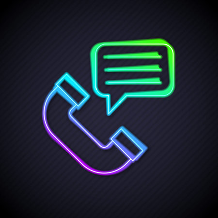 Glowing neon line Telephone conversation icon isolated on black background. Telephone handset. Phone sign. Call center, communication. Vectorのイラスト素材
