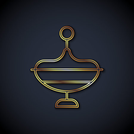 Gold line Whirligig toy icon isolated on black background. Vectorのイラスト素材