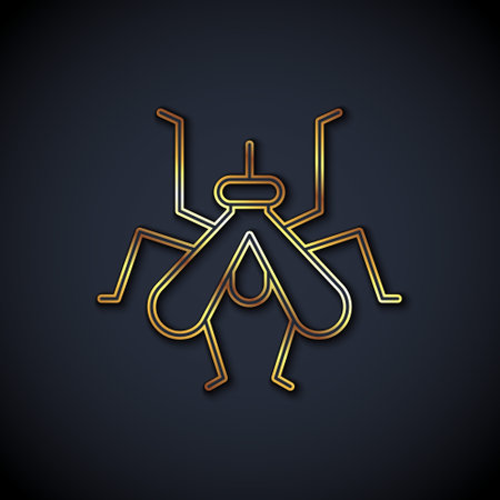 Gold line Mosquito icon isolated on black background. Vectorのイラスト素材