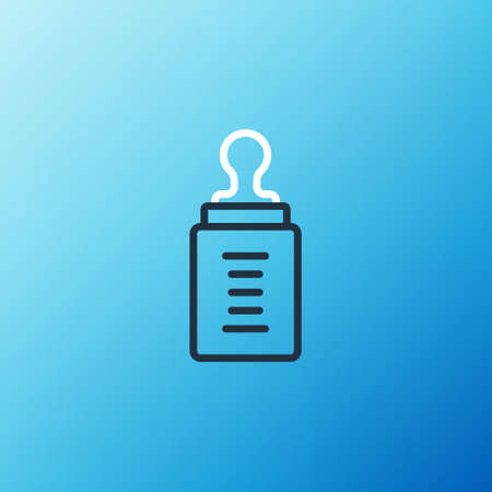 Line Baby bottle icon isolated on blue background. Feeding bottle icon. Milk bottle sign. Colorful outline concept. Vectorのイラスト素材