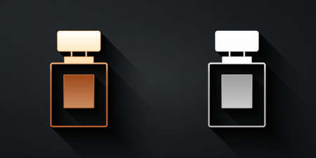Gold and silver Perfume icon isolated on black background. Long shadow style. Vectorのイラスト素材