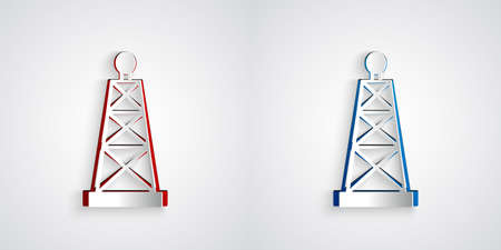 Paper cut Oil rig icon isolated on grey background. Gas tower. Industrial object. Paper art style. Vectorのイラスト素材