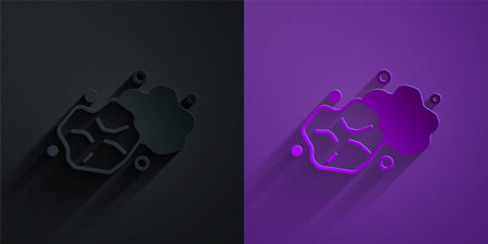 Paper cut Gold nugget icon isolated on black on purple background. Mineral boulder. Paper art style. Vectorのイラスト素材